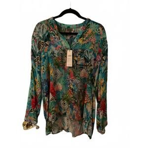 NEW SHANA APPAREL women's silk viscose blouse in green multi